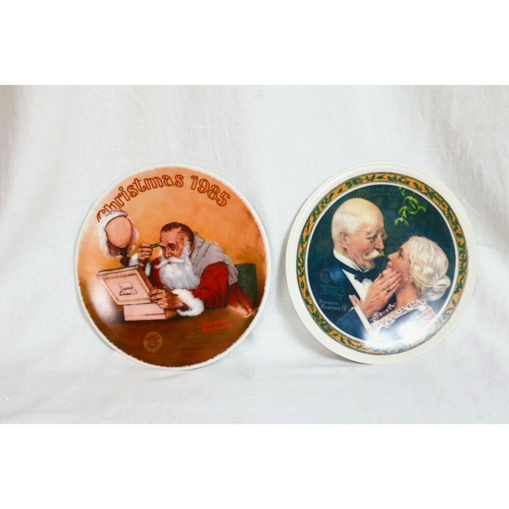 Norman Rockwell Christmas Plates 1985,1976 Vintage Collectible Set of 2 Holiday